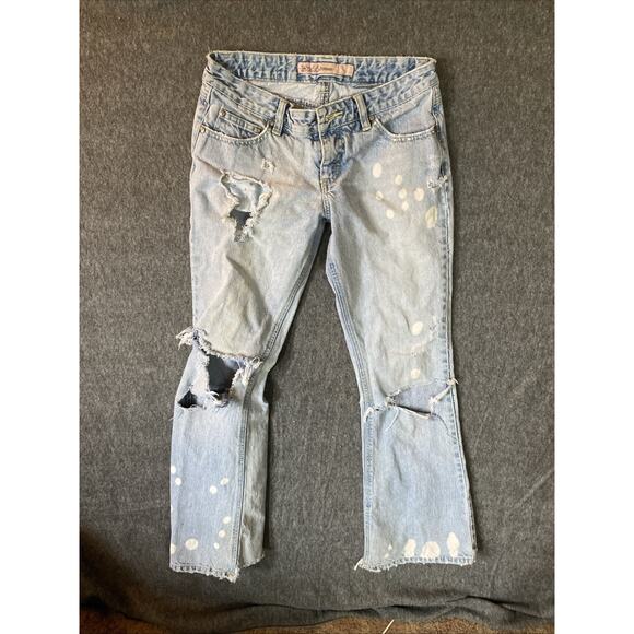 Mudd Jeans Womens Size 7 Blue Denim Stone Wash Distressed Pink Goth Holy Sequins - Picture 1 of 16